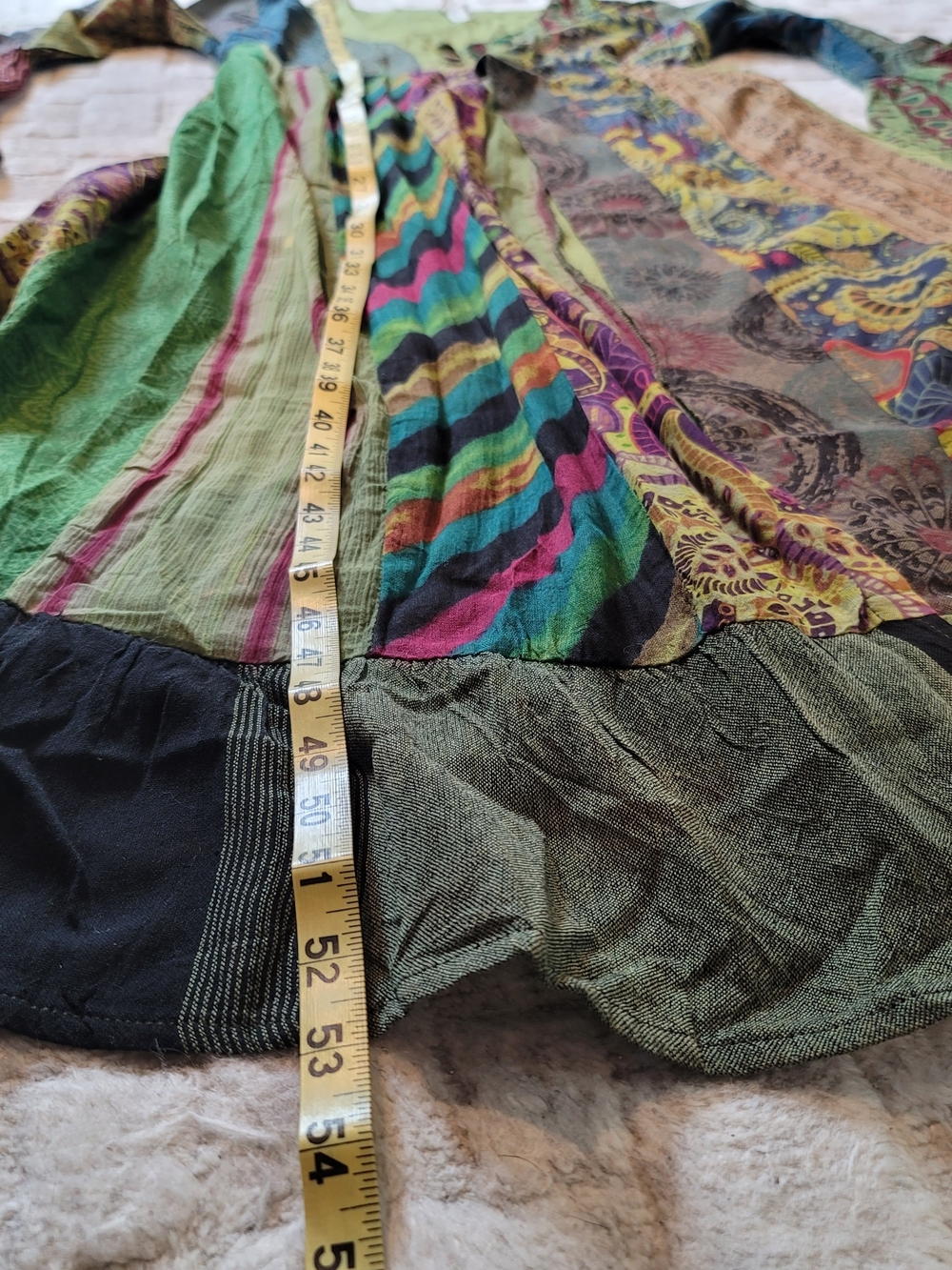 ARATTA 100% Cotton Patchwork Bohemian Bell Sleeve Duster Dress Green Size M / L - Picture 10 of 12